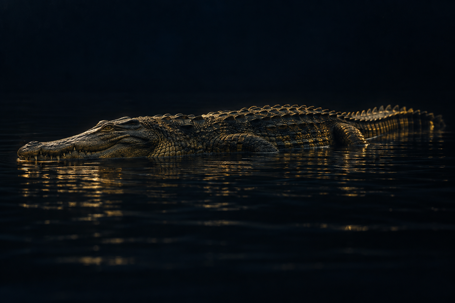A dark crocodile emerging from water, symbolizing corruption and abuse of authority